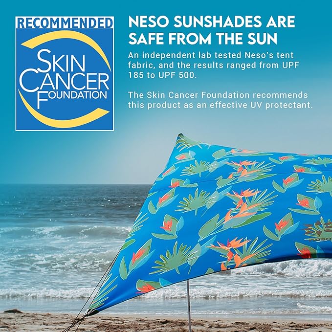 Neso Gigante Portable Beach Tent Sun Shelter - Lightweight Beach Shade Canopy - Easy Setup for Family Outings - Patented Reinforced Corners - UPF 50+ - 8ft Tall, 11 x 11ft - Tropical Floral