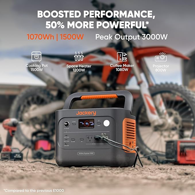 Jackery Explorer 1000 v2 Portable Power Station(2024 New),1070Wh LiFePO4 Battery,1500W AC/100W USB-C Output, 1 Hr Fast Charge, Solar Generator for Outdoor Camping,Off-grid Living,RV,Emergency (Renewed)