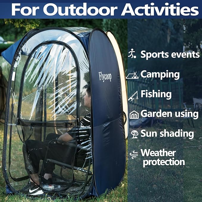 Sports Tent: Flycoop Portable Weather Pop Up Pod 1 Person to Provide Shelter from Wind Rain and Cold Weather Shelter for Outdoor Activities, Sports Events, Camping and Hiking