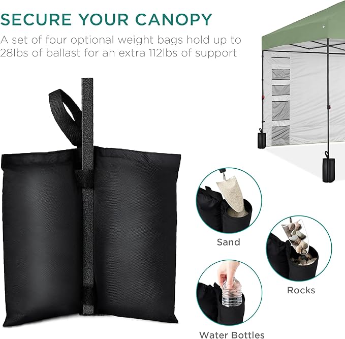 Best Choice Products 10x10ft Pop Up Canopy Tent with Sidewall, 1 Person 1 Minute Set Up, Carry Case, 4 Weight Bags - Sage Green