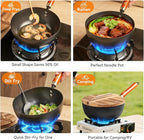 WANGYUANJI Carbon Steel Wok with Lid, 8.7" Small Mini Wok Pan, Thickened Heavy Duty Flat Bottom for Deep Frying, Camping & Solo Meals, Induction Ready, Seasoning Required, Traditional Pow Skillet