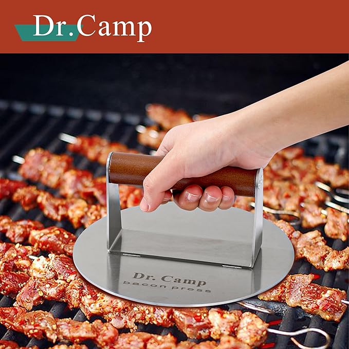 7 INCH Stainless Steel Smash,Burger Press,Burger Smasher,Hamburger Press,Patty Smasher, Meat Press, Bacon Press, Grill Press with Wood Handle (HT-B-7005)