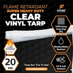 10' x 20' Clear Vinyl Tarp - Fire Retardant 20 Mil Super Heavy Duty Transparent Waterproof PVC Tarpaulin with Brass Grommets - for Patio Enclosure, Temporary Wall, Multipurpose - by Xpose Safety