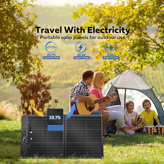 100W Portable Solar Panel for Power Station, 23.7% High Efficiency Foldable Solar Charger with XT60/MC4/Anderson Output for Outdoor Camping RV Emergency Backup Off Grid