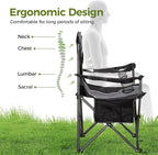 ALPHA CAMP Oversized Camping Folding Chair - Heavy Duty Steel Frame Support 350 LBS, Collapsible Padded Arm With Cup Holder, Quad Lumbar Back, Portable for Outdoor/Indoor
