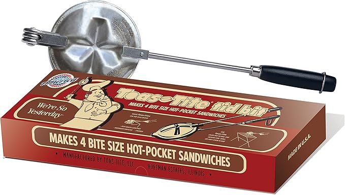 Tid Bit Handheld Sandwich Maker, Portable Sandwich Grill & Panini Press, Cast Aluminum Pie Iron, Retro 1945 Stovetop & Campfire Toaster for Hot Sandwiches, Pies, Paninis, RV & Camping