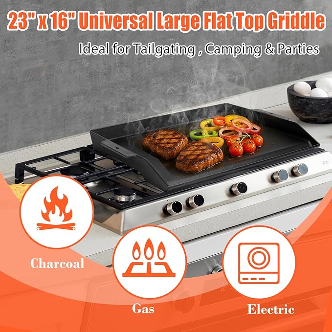 23" x 16" Cast Iron Griddle for Gas Grill and Stove Top, Universal Flat Top Plate with Extra High Sidewalls Nonstick Coating for Camping, Tailgating, Parties