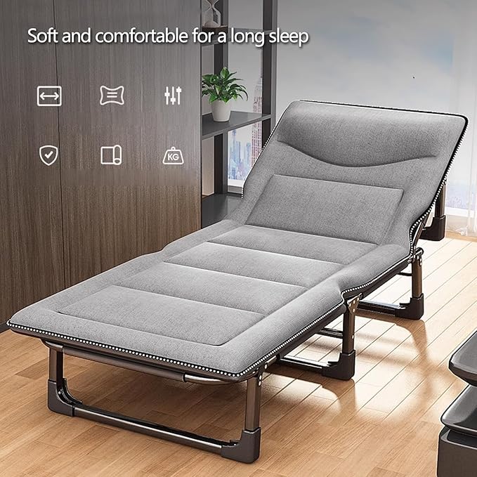 Folding Bed with Mattress Queen 3 in 1 Folding Camping Cot Bed 4 Positions Adjustable Patio Chaise Lounge Chair for Bedroom Pool Patio,D-190 * 68 * 30cm