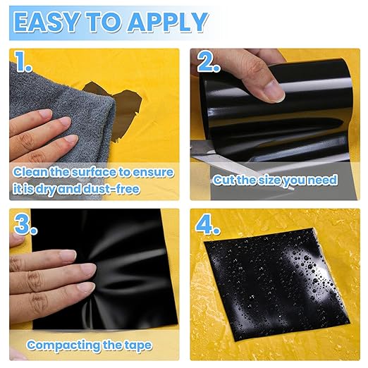 Waterproof Repair Tape for Fabric, Plastic, Awning, RV Underbelly, Tarp, Tent, Sail and Boat Cover Outdoor Repair Patch, Heavy Duty,4 Inch x 10FT Black