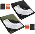 RedSwing 2 Pack Heavy Duty Waterproof Emergency Thermal Tarp, Insulated Survival Blanket for Outdoor Camping, Hiking, and Emergency Shelter, Green+Black