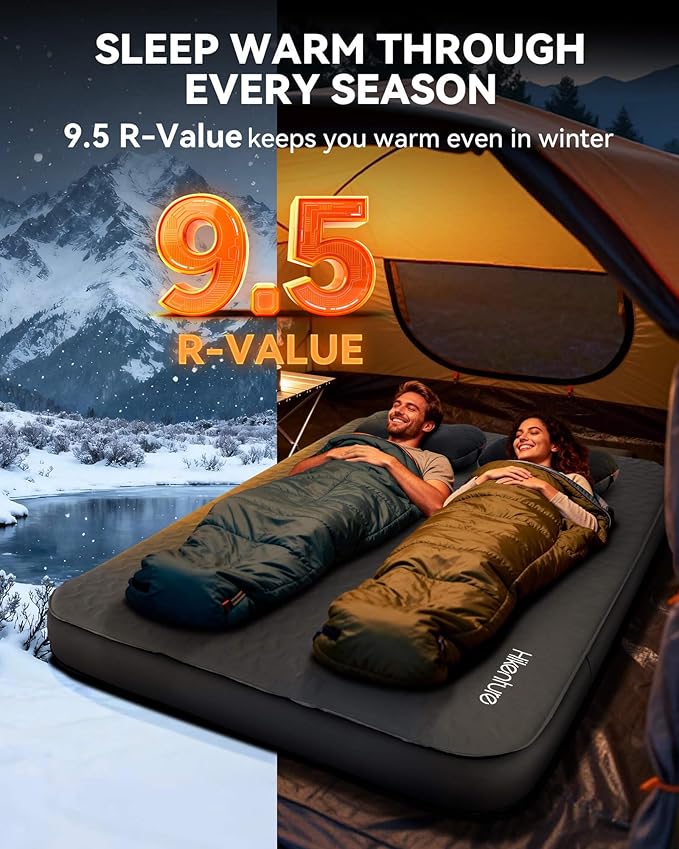 Hikenture 4" Thick Self Inflating Sleeping Pad, Foam & Air Camping Mattress, 9.5 R-Value Insulated Sleeping Mat, Portable All Season Camping Pad for Tent, Car, Cot, Truck