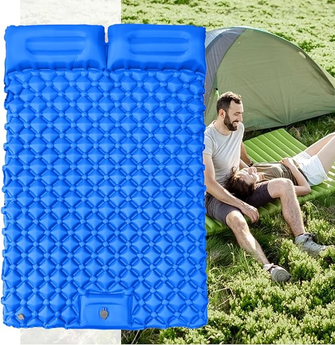 Inflatable Travel Mat with Built-in Pillow - Double Sleeping Pad, Compact Lightweight Gear for Camping Hiking Trekking Tent Backpacking Outdoor Adventures Rest Comfort Air Cushion