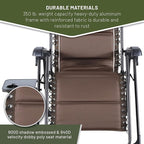 TIMBER RIDGE Aluminum Zero Gravity Chairs, Folding Recliner Chair Padded with Cup Holder and Headrest, Adjustable Lounge Reclining Chair for Outdoor Camping Lawn Patio Indoor, Supports 350lbs, Brown