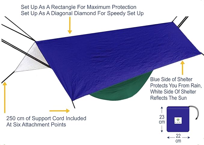 Hammock Bliss All Purpose Waterproof Shelter - Waterproof Tent Tarp, Rain Fly and Hammock Shelter to Cover Your Hammock & Your Gear – Make H A M M O C K Camping A Rain Free and Dry Experience