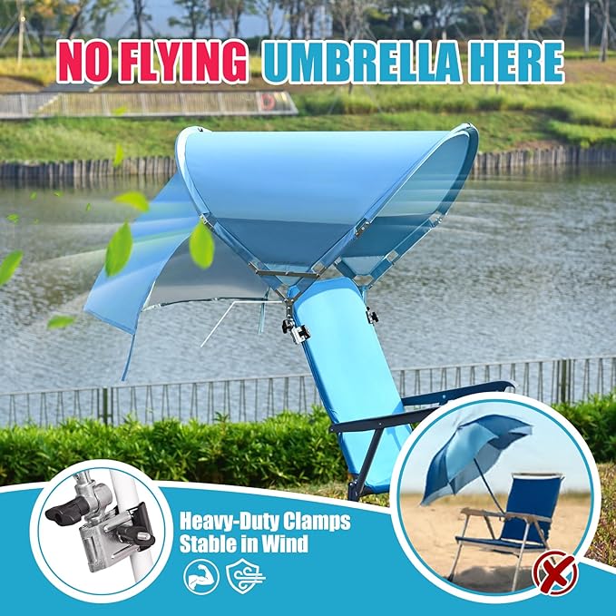 XL Universal Beach Chair Umbrella Canopy, UPF 50+ Chair Sun Shade Attachment with Adjustable Clamp for Camping, Lawn, Wheelchair, Tanning, Zero Gravity, Lounge, Fishing, Outdoor Chairs, Oversized