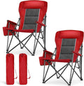LET'S CAMP Oversized 29.52" High Back Camping Chairs Heavy Duty Lawn Chair Support 500LBS, Portable Collapsible Chair with Cup Holder, Side Pocket,2 Pack(Red)