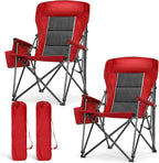 LET'S CAMP Oversized 29.52" High Back Camping Chairs Heavy Duty Lawn Chair Support 500LBS, Portable Collapsible Chair with Cup Holder, Side Pocket,2 Pack(Red)