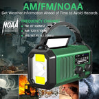 Emergency Radio Hand Crank Solar, AM/FM/NOAA Weather Radio Built-in 20000mah Battery Powered,Type-C Charger,Flashlight, Reading Light,SOS, Compact & Portable for Camping/Emergencies Green