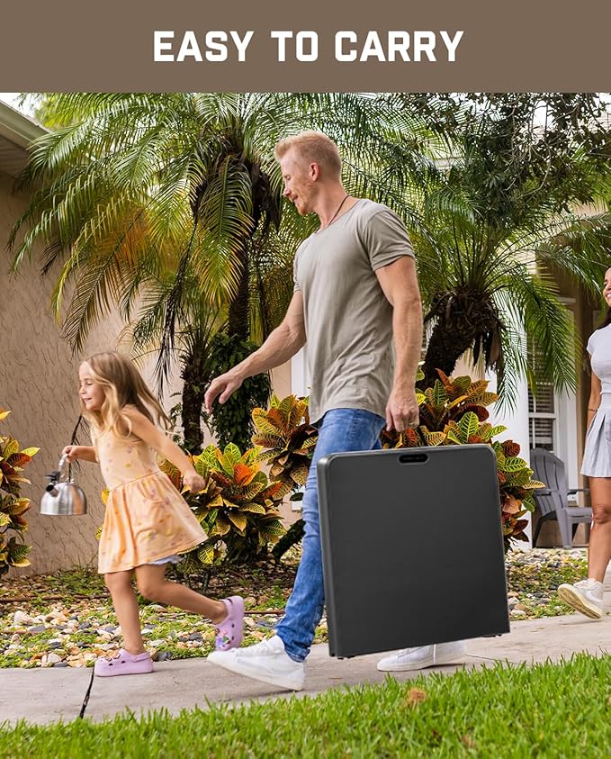 FanttikOutdoor Folding Table 4 Foot, Effortless Quick Adjustable Height Foldable Small Card Table, Fixing Lock, Stable for Party Dining Events Picnic Indoor Outdoor Camping, 1 Pack, Zeta X4 Pro Black