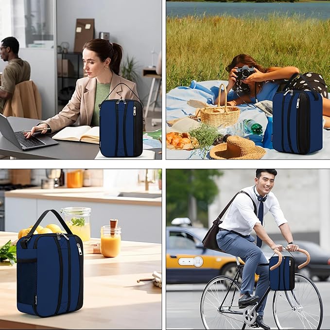 BEIMILY Lunch Box for Men Women Adults,Small Insulated Lunch Bag, Portable Refrigerated Lunch Box,Soft Insulated Tote Bag for Office Work Picnic with Comfort Handle and Removable Hand Strap(Dark Blue)