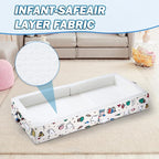Portable Foldable Toddler Travel Bed – Air Layer Fabric Soft Foam Floor Crib with Safety Rails, No Assembly, Washable Cover, Compact Kids Sleep Solution for Home, Trips & Daycare, Cream