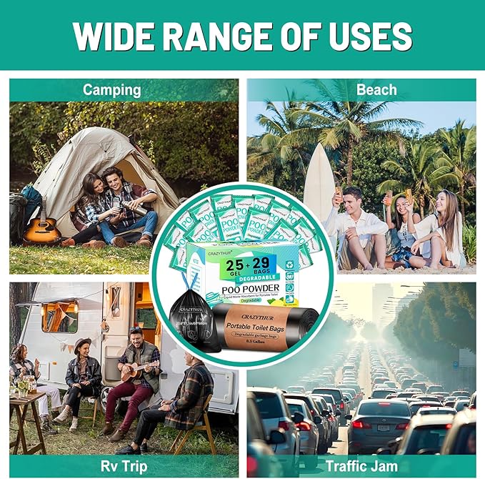 Portable Toilet Gel, Poo Powder for Portable Toilet, Camping Toilet Gel, Pee Powder, Portable Toilet Powder for Outdoor Camping and Hiking Toilet Gel Powder
