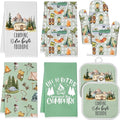 8 Pcs Camping Kitchen Gift Dish Towel Pot Holder Oven Mitt Set 4 Bonfire Tent Car Tea Towels with Funny Sayings Novelty 2 Oven Mitts 2 Pot Holders Camping Accessories Decor for Rv Campers