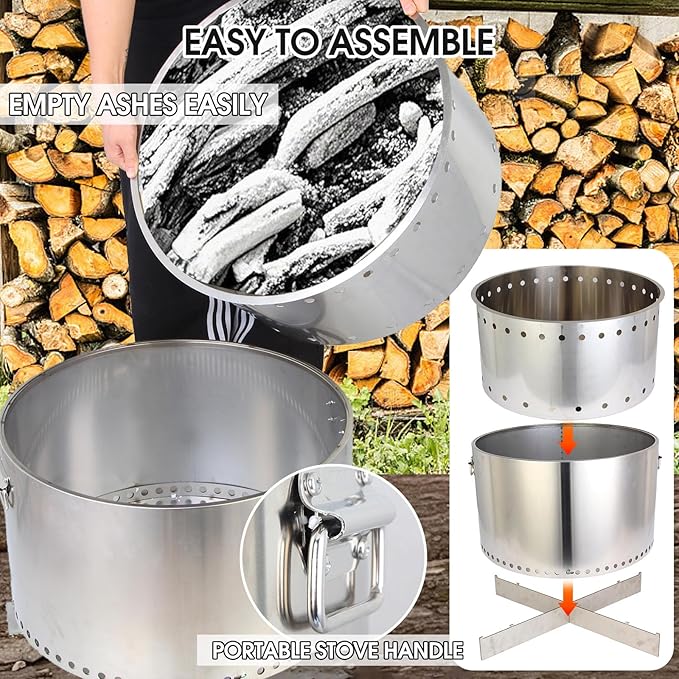 20.5" Smokeless Fire Pit, Wood Burning Camping Stove with Removable Stand & Ash Pan, Portable Outdoor Bonfire Fire Pit, Stylish Practical Solo Stoves for Camping Backyard Patio Beach