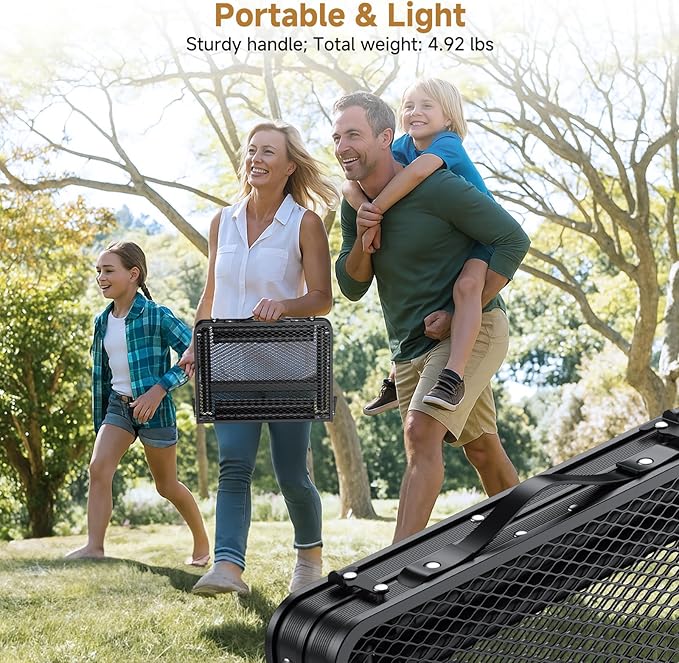 Folding Camping Table, 22" x 15" Picnic Table with 3 Adjustable Height Max 27.5", Matte Black Aluminum Folding Table with Handle for Party, Dining, Garden, Patio, Market (2-Fold Mesh Tabletop)