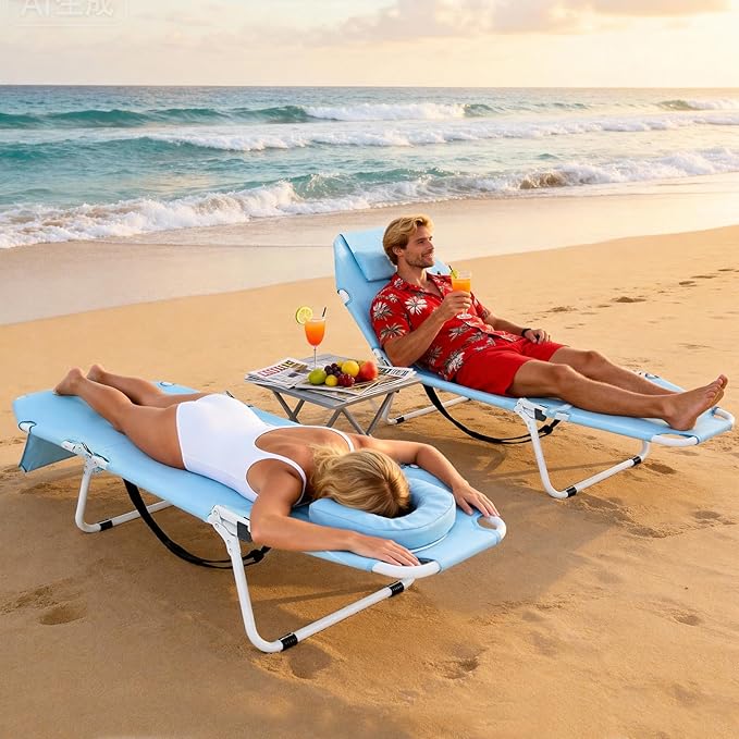 LILYPELLE Tanning Chair with Face Hole, Heavy Duty Outside Lounge Chair with Mattress, Folding Outdoor Face Down Tanning Chairs Arm Hole for Beach Poolside Patio Sunbathing Lawn Camping