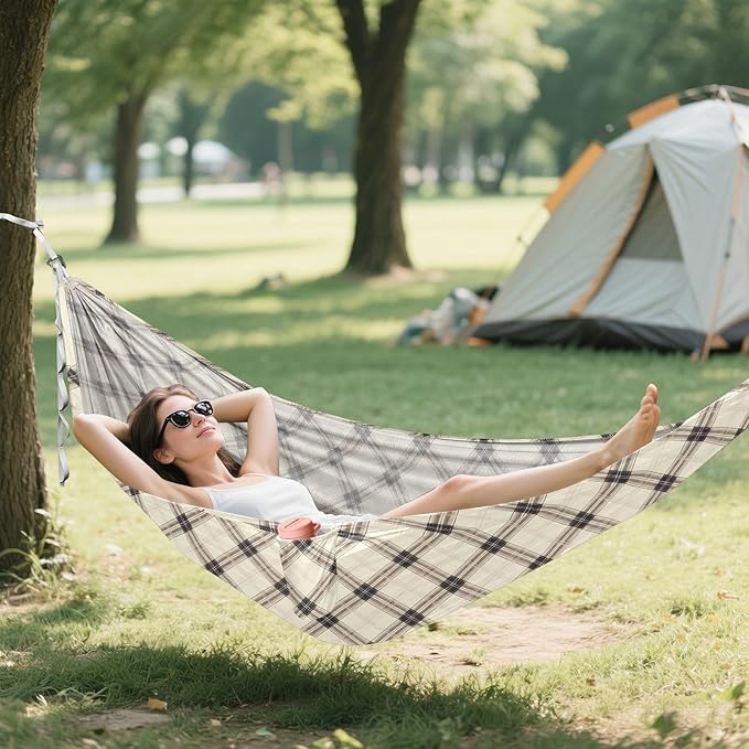 White Buffalo Plaid Check Camping Hammocks Portable Folding Hammock for Camping & Hiking Essential