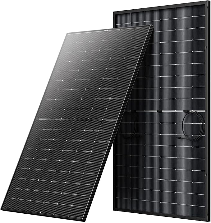 BougeRV Bifacial N-Type 400 Watts Solar Panel, 16BB 24V/12V 400W Solar Panel, for Boat Marine Form RV Camping Log Cabin Roof, Black Frame (1 Pack)
