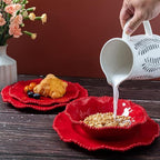 12 pcs Christmas Holiday Melamine Dinnerware Set, Ruffled Rim With Beaded Plates and Bowls Set of 4, Lightweight yet Durable Dishes tableware Set, Ideal for parties, camping, and RV trips
