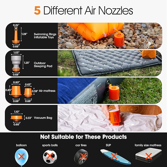 Portable Air Pump for Inflatables, Ultra-Light 2.8oz Rechargeable Mini Air Mattress Pump with Camping Light, Inflate Deflate for Air Mattress,Pool Floats, Vacuum Storage Bags