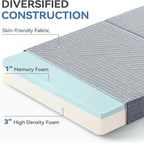 BDEUS Tri-Fold 4" Memory Foam Mattress Twin Size Portable Bed, Foldable Floor Mat for Adults & Kids, Washable CertiPUR-US Certified Cover, Lightweight for Travel/Camping/Yoga