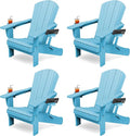 KINGYES Folding Adirondack Chair Set of 4, Dual Cup Holders & All-Weather HDPE, Wood-Like Patio Chair for Backyard, Camping, Pool & Fire Pit, Light Blue