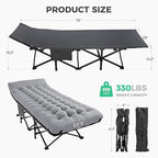 JEAREY 2-Piece Camping Cot for Sleeping 28" Extra Wide, Heavy-Duty 1200D Oxford Foliding Cots for Adults Portable with Mattress, Carry Bag for Guest, Travel, Hiking, Light Gray