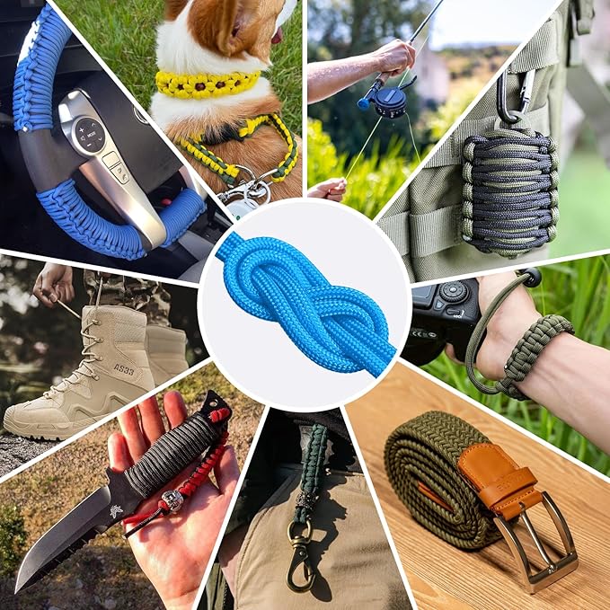 1200 Paracord Rope - 4.4mm 14 Strand Nylon Parachute Spool para Cord Lanyard for Outdoor Camping Survival Utility Tent Crafting DIY Projects Fishing Clothsline Bracelet - Blue 200FT