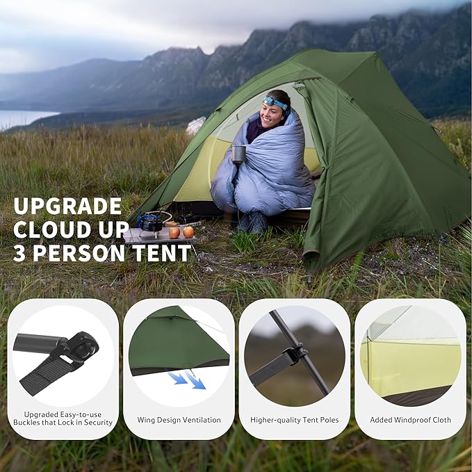 Naturehike Cloud Up 3 Person Backpacking Tent with Footprint - 3 Season Free Standing Lightweight 3 Person Camping Tent | with Footprint, Free Standing, Dome, Camping, Hiking, Waterproof
