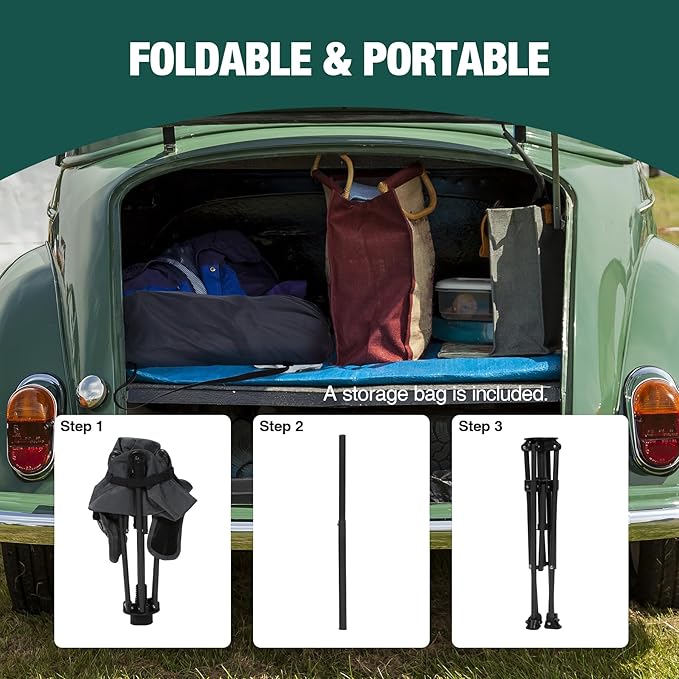 Extra Tall Folding Chairs 2 Pack & Adjustable Height Folding Table Set, Portable Outdoor Bar Table & Foldable Director Chairs with Makeup Pocket for Backyard,Beach,Travel with Storage Bag