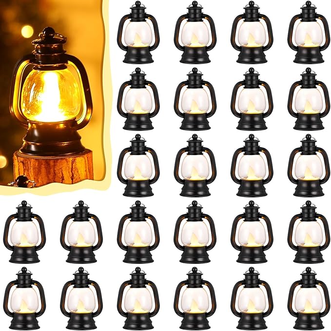 Ferraycle 48 Pcs Mini Lantern Decor 4 Inch Western Lantern Table Centerpiece Small Vintage Camping Hanging Lamp Ornaments Bulk for Cowboy Cowgirl Wedding Halloween Christmas (4 Inch,Black)