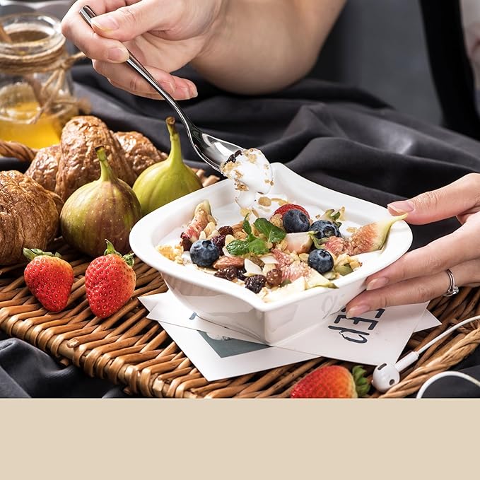 Camping Plates 6Piece White Porcelain Ceramic Bowl Set Tableware for Soup Fruit Salad Bowls Service for 6 People Decorative Plate