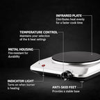 OVENTE Countertop Infrared Single Burner, 1000W Electric Hot Plate w/ 7.5” Ceramic Glass Cooktop, 6 Level Temperature Setting & Easy to Clean Base, Compact Stove for Home Dorm Office, Silver BGI201S