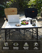 KingCamp Folding Camping Table, Aluminum Roll-Up Camp Table, Large Foldable Table for 4-6 Person, Outdoor Portable Tables with Carry Bag, 176 LBS Heavy Duty Load (Bamboo：40.16“x27.5”，4-6 People)
