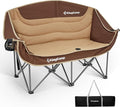 KingCamp Double Camping Chair, Oversized 660lbs Heavy Duty Loveseat for Adults Portable Folding XL 2 Person Couch Padded Comfortable Two Seat with Cup Holder for Outdoor Lawn Backyard, Khaki/Coffee