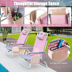 GYMAX Beach Chairs, Backpack Camping Chair with Armrest, Cooler Bag, Cup Holder, Towel Bar & Side Pockets, Sunbath Sling Tanning Lounge, Folding Layout Chair (with Table, Pink)