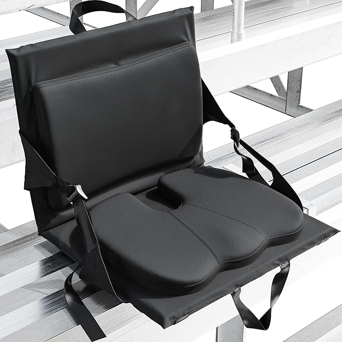 Everlasting Comfort Stadium Seats with Back Support - Adjustable Memory Foam Bleacher Chairs with Back and Cushion, Portable, Easy Folding Stadium Seat Cushion with Storage Pocket