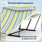 2 Person Double Hammock with Adjustable Steel Stand & Pillow, Heavy Duty Portable Outdoor Hammock Set, MAX 450 LBS Weight Capacity for Patio, Garden, Beach, Backyard
