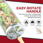 Rolling Grill Basket(2PCS), Removable Wooden Handle, 304 Stainless Steel, Grilling Accessories Tools for Vegetables Meat Food, Outdoor Camping Grilling, Birthday Gifts for Men Husband Men