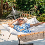Lazy Daze Hammocks 2 Person Hammock Pad and Pillow Set, Double Polyester Quilted 78" x55" Replacement Pad for Rope Hammock, Cream